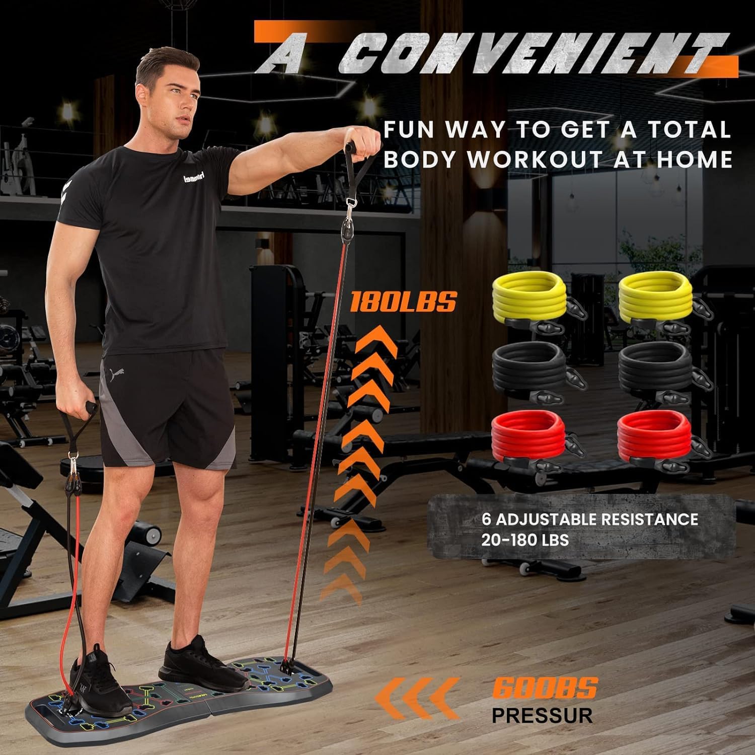 LALAHIGH Push Up Board,36 in 1 Home Gym Equipment with Ab Roller Wheel & Resistance Bands, Portable Foldable Workout Board for Full Body Strength Training Men Women - Image 7