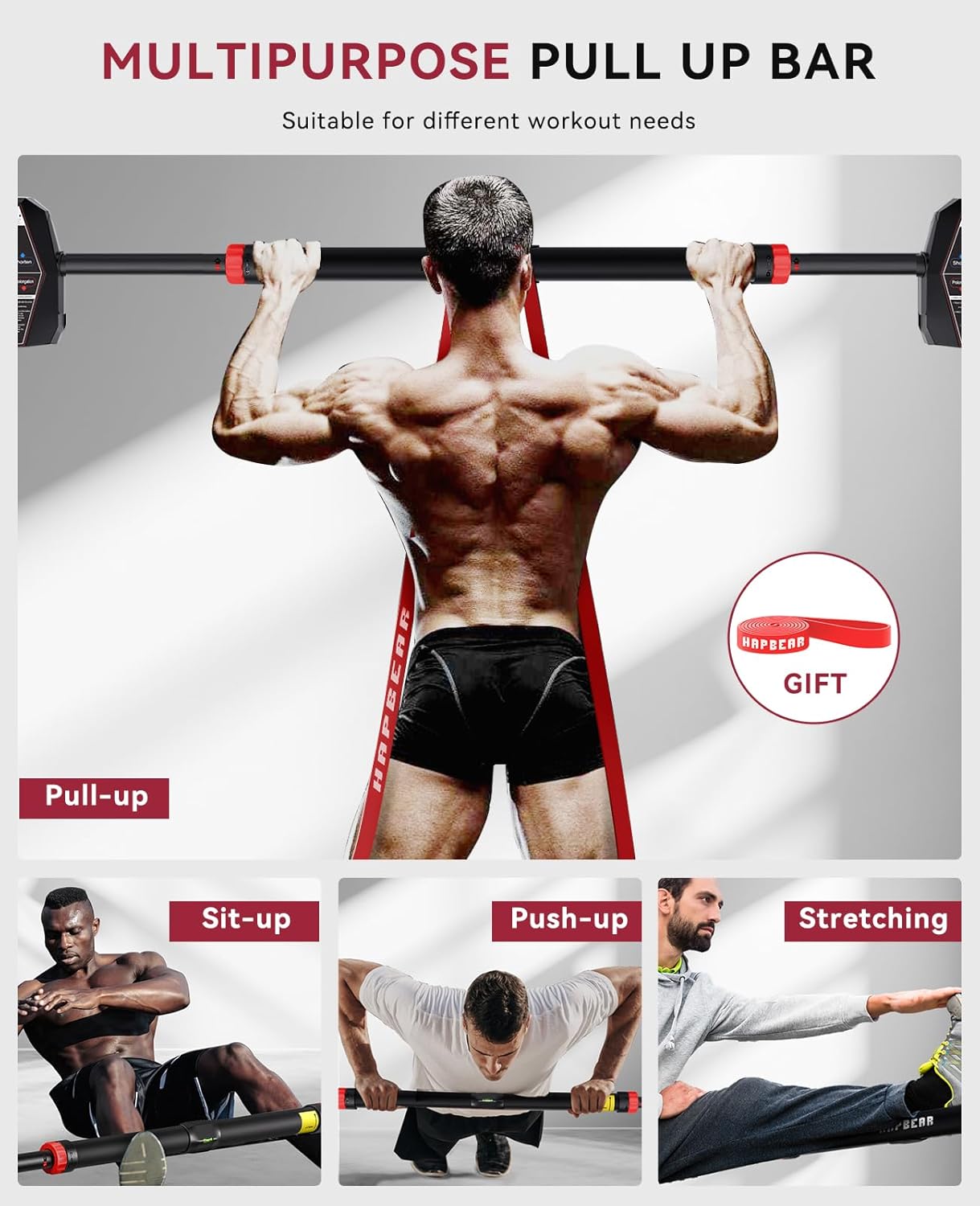 HAPBEAR Pull Up Bar for Doorway, Strength Training Chin up Bar without Screws, Adjustable Width Locking Mechanism Pullup Bar with Non-slip, Doorway Pull Up Bar for Home Gym Upper Body Workout - Image 4