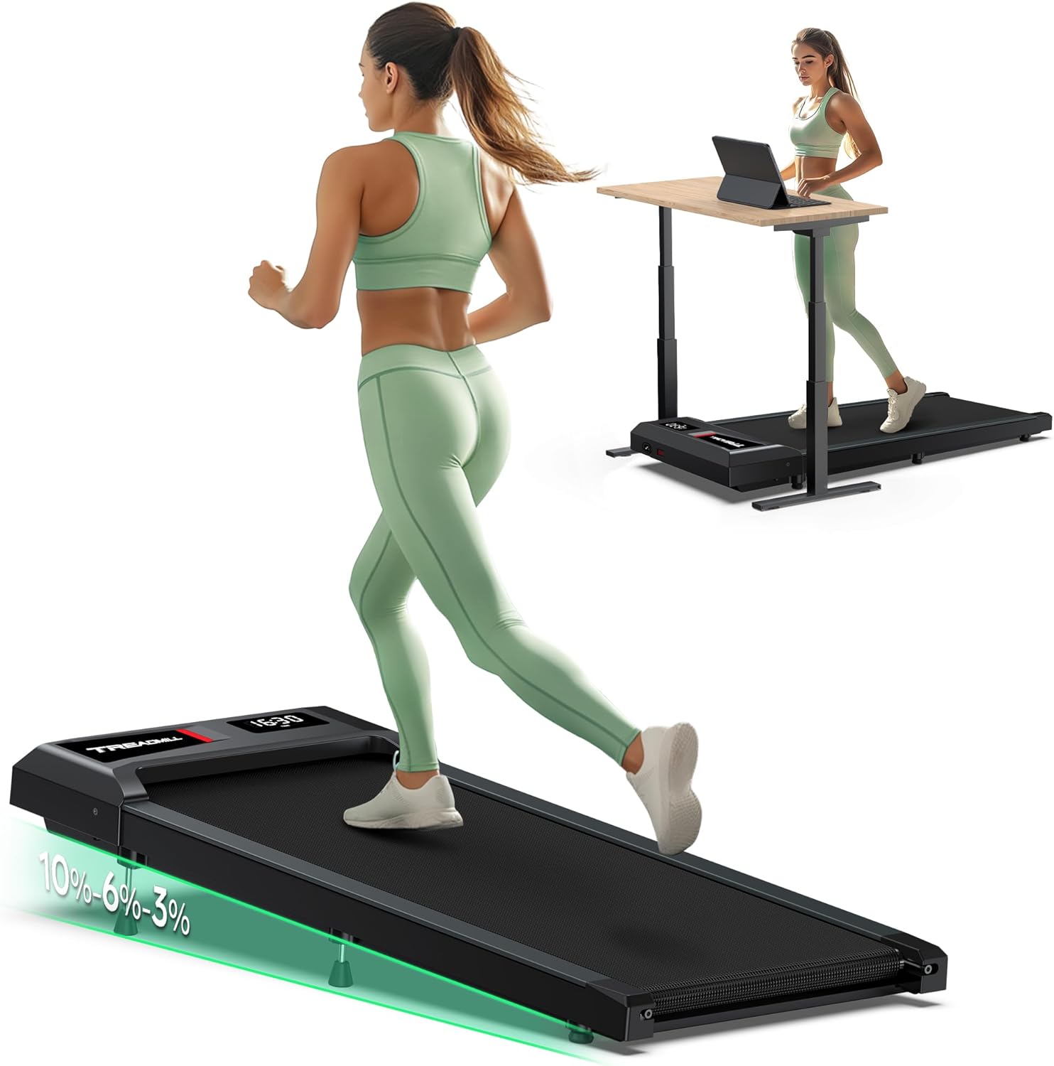 Walking Pad with Incline, Walking Pad Treadmill 300lb Capacity, Under Desk Treadmill Works with KINOMAP WELLFIT, 2.5HP Running Pad Small Treadmill for Home Office Apartment