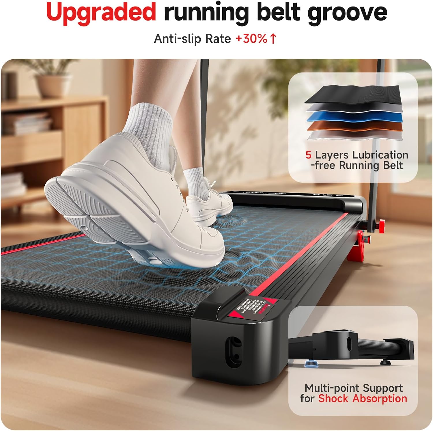 RHYTHM FUN Incline Foldable Treadmill, Walking Pad Treadmill with Incline, 300 lbs Portable Treadmills with Handles for Home Office Use, Under Desk Compact Walking Pad - Image 3