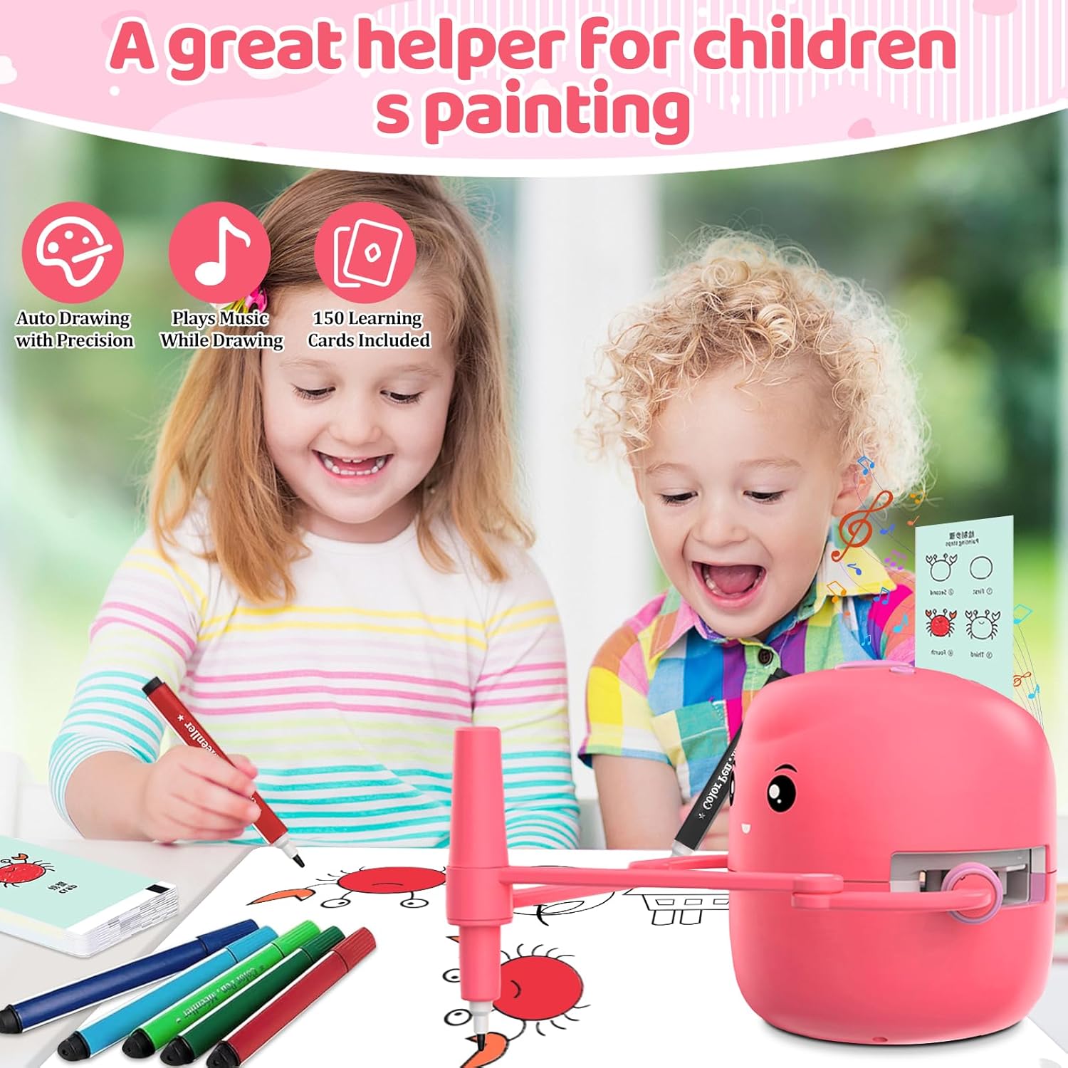 Drawing Robot for Kids with 150 Learning Cards and 17 Colorful Pens, Voice Interactive Educational Smart Art Painting Machine, Step-by-Step Drawing Guidance for Boys Girls Early Learning & STEM Toys - Image 3