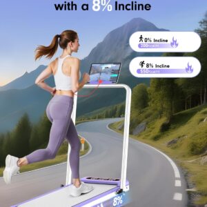 2025 Upgrade Walking Pad Treadmill with 8% Incline & Handle Bar, 3.5HP Portable Treadmill for Home Small, Under Desk Compact Walking Pad 300+lb Capacity, Shock Absorption, 0.6-6mph, Remote, Smart App