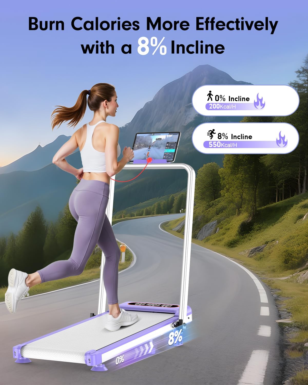 2025 Upgrade Walking Pad Treadmill with 8% Incline & Handle Bar, 3.5HP Portable Treadmill for Home Small, Under Desk Compact Walking Pad 300+lb Capacity, Shock Absorption, 0.6-6mph, Remote, Smart App - Image 2