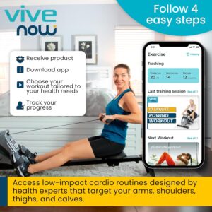 Vive Rowing Machine – Magnetic Row Equipment – Foldable Exercise Workout Rower for Women and Men – at Home Seated Indoor Fitness Device – Portable with Digital Monitor and Adjustable Resistances