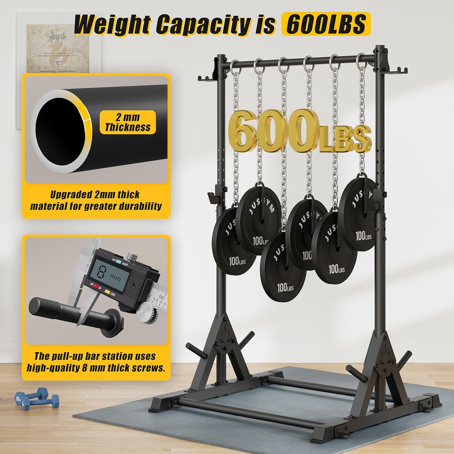 Pull Up Station, Strength Training Workout Pull Up Bar Free Standing, Adjustable Heavy Duty Pullup Bar Station, 600LBS Weight Capacity - Image 2