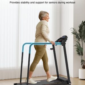 Redliro Walking Treadmill with Long Handrails – Treadmill for Seniors 300 lbs Capacity – Foldable, Lightweight with Wheels, Cup & Phone Holder – Recovery Machine for Home or Apartment