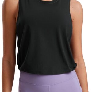 CRZ YOGA Pima Cotton Cropped Workout Tank Tops for Women – Sleeveless Sports Athletic Yoga Running Gym Crop Shirts