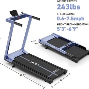 DeerRun Treadmills for Home with Incline and Handles, 3.5 HP Foldable Treadmill 350 LBS Weight Capacity for Small Spaces, Folding Running Machine with Smart APP