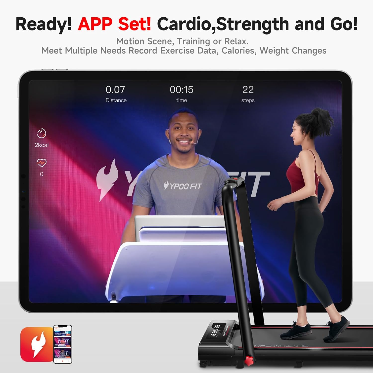 RHYTHM FUN Foldable Treadmill, 300 lb Capacity Walking Pad 2.5HP Treadmill Under Desk, Portable Treadmill for Home and Office, Folding Treadmill 2 in 1 with Remote Control, LED Display - Image 3