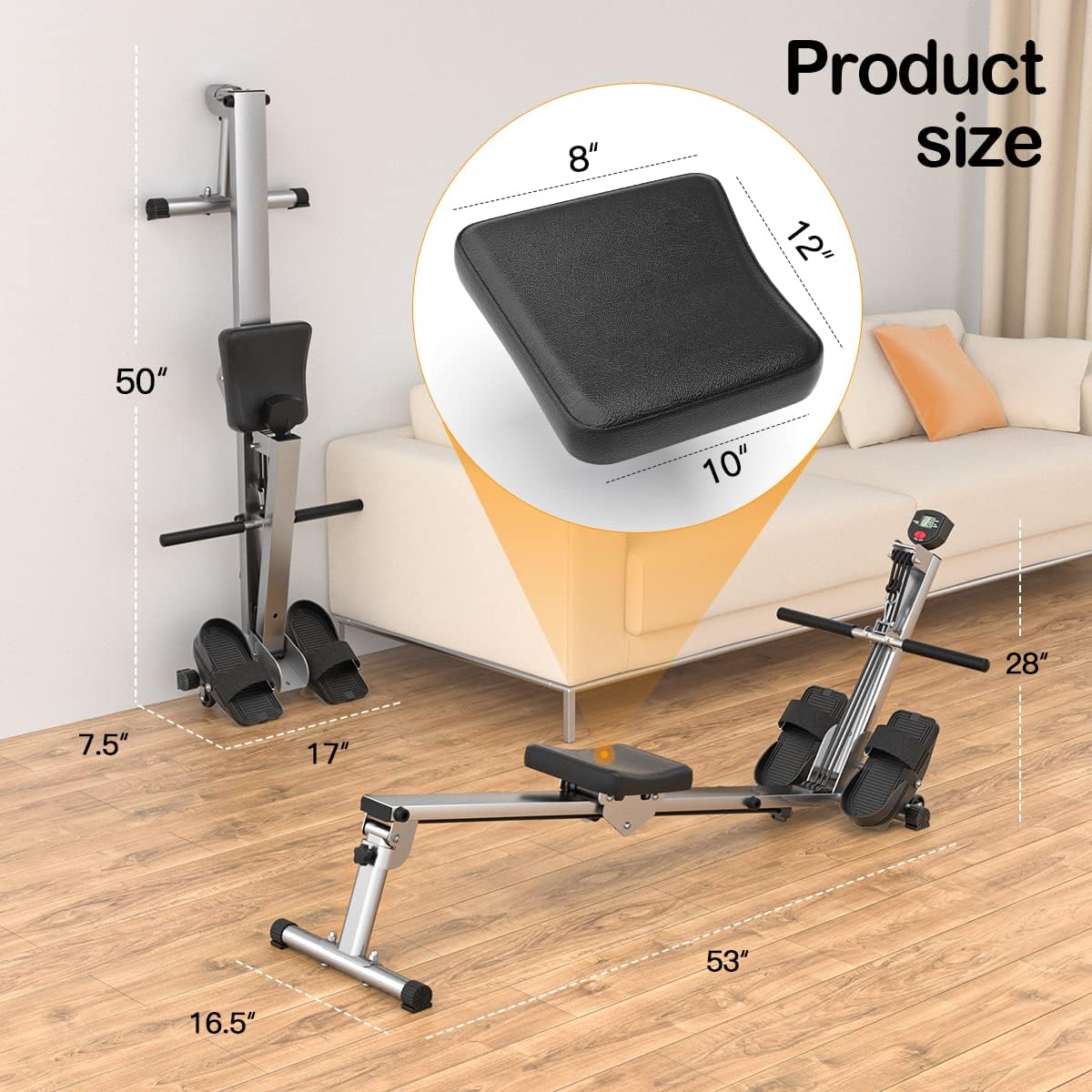 Rowing Machine for Home Use, LUBBYGIM Rowing Machine Foldable Rower with LCD Monitor - Hyper-Quiet & Smooth - 2024 Upgraded Version with 300LBS Loading Capacity - Image 7