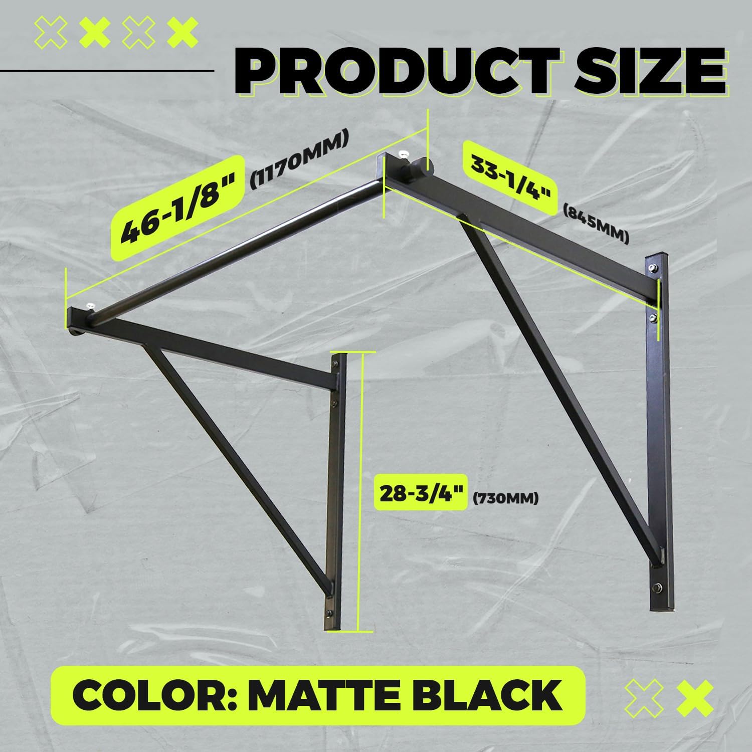 ECOTRIC 46'' Wall Mounted Pull Up Bar Chin up Bar Doorway Exercise Bar Upper Body Gym Workout Bar Heavy Duty Training Fitness Home Heavy Duty 500lbs - Image 3
