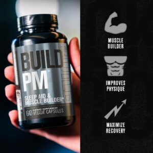 Jacked Factory Build PM Night Time Muscle Builder & Sleep Aid – Post Workout Recovery & Sleep Support Supplement w/VitaCherry Tart Cherry, Ashwagandha, & Melatonin – 60 Natural Veggie Pills