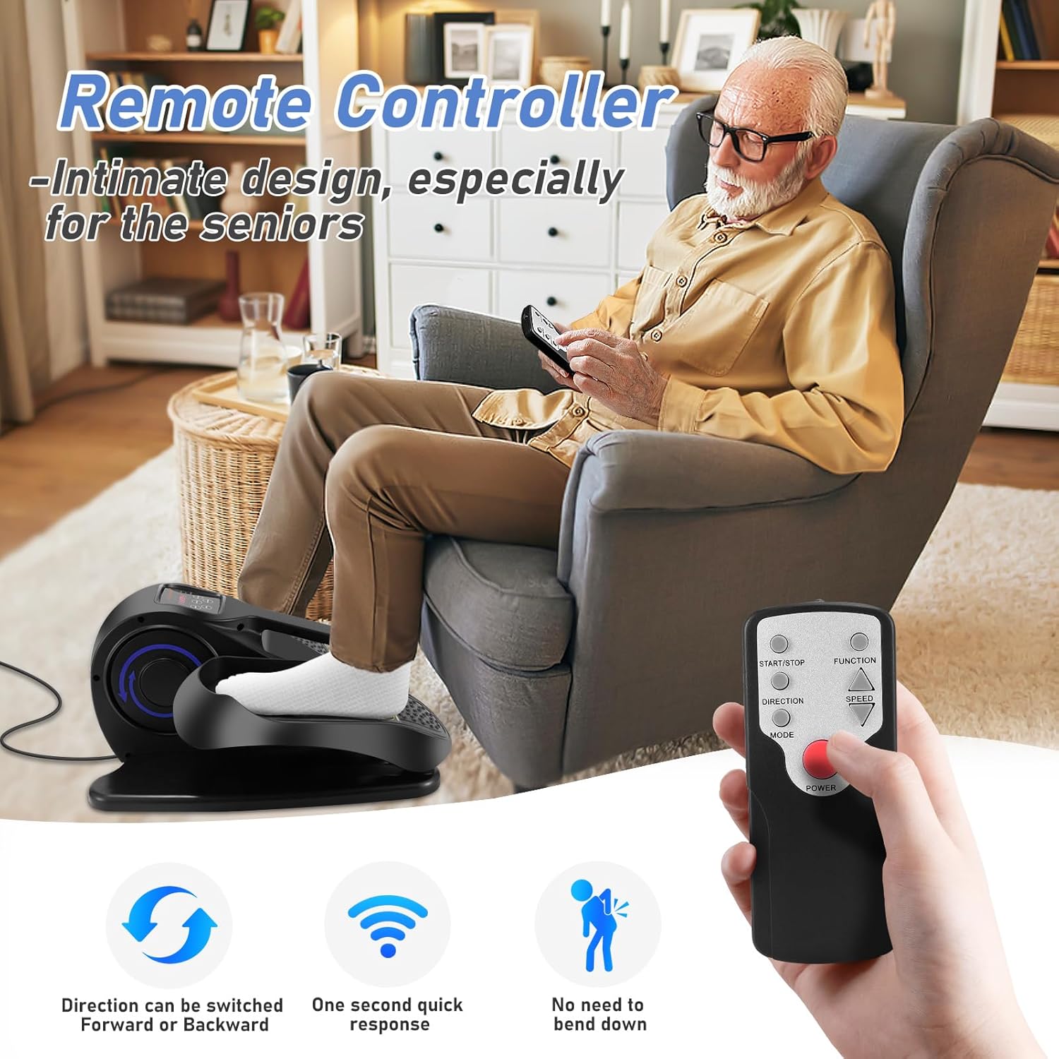 Under Desk Elliptical Machine, Adjustable Speeds Electric Trainer with Remote, Portable Seated Pedal Leg Exerciser for Teens Seniors and Adults - Image 5