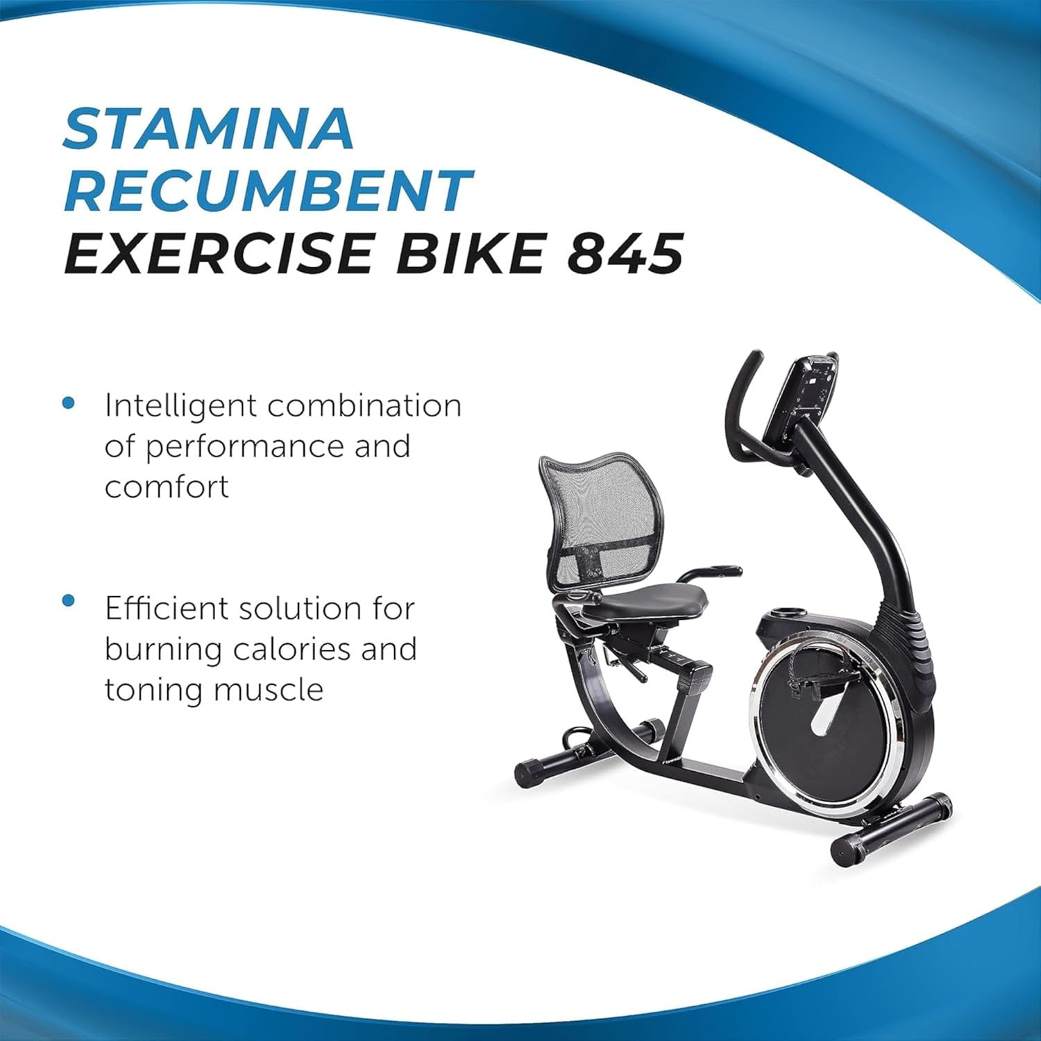 Stamina Exercise Bike 845, Magnetic Recumbent Machine, Lower Body Cardio Equipment - for Home Gyms with LCD Monitor and Smart App Access, Black - Image 6