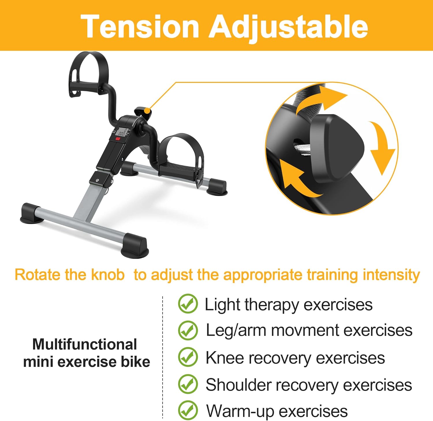 Folding Exercise Bike Pedal Exerciser Portable Desk Bike with LCD Display for Arms and Legs Workout - Image 6