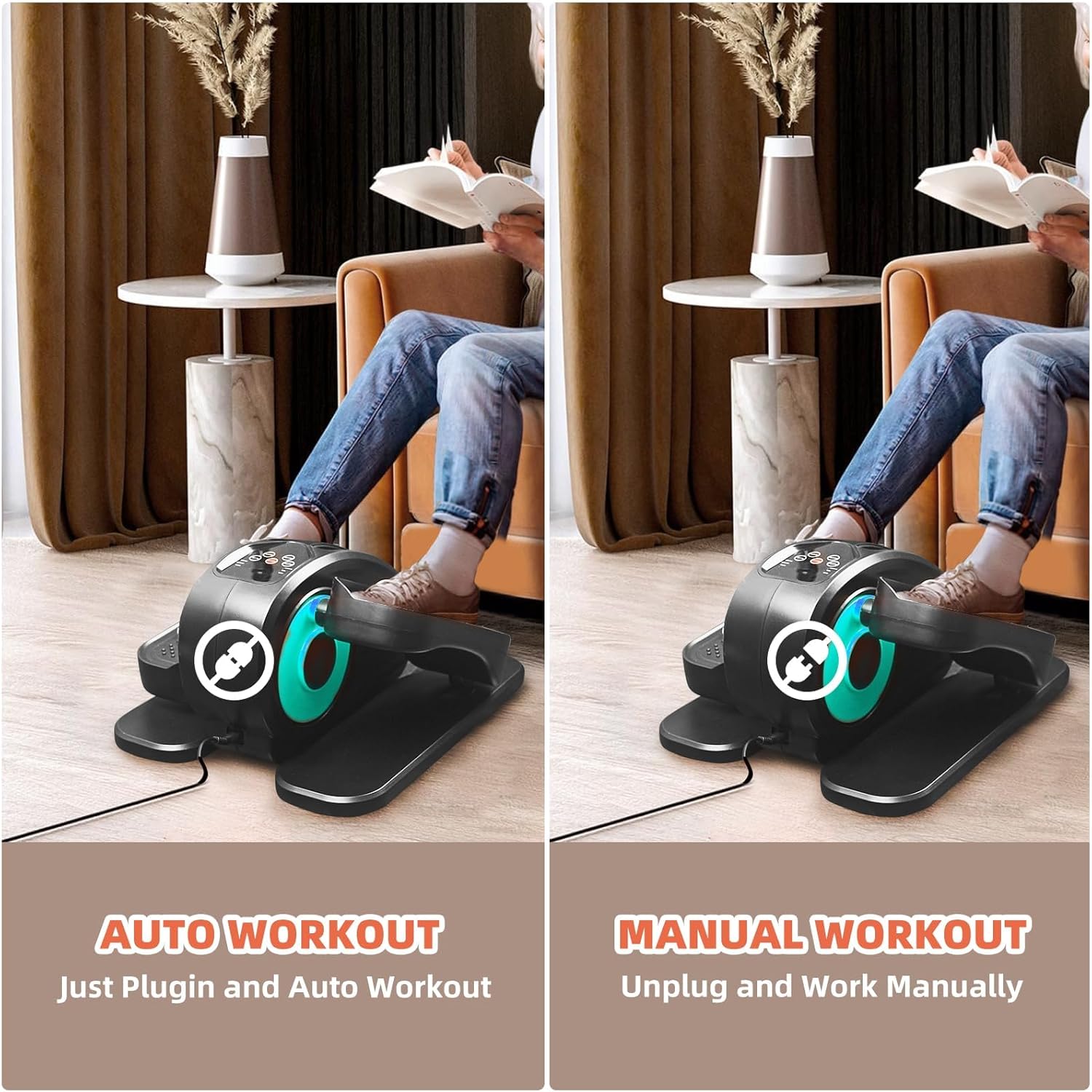 ESL Under Desk Elliptical - Portable Leg Exerciser for Seniors, Compact Seated Elliptical with Remote Control, LCD Display Electric Elliptical Trainers - Image 2