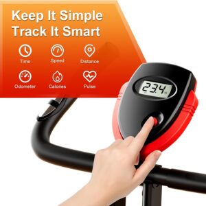Foldable Exercise Bike, Low Noise Stationary Bikes for Home, Compact Indoor Cycling Bike with Adjustable Magnetic Resistance, 300lbs Capacity 6.6lbs Flywheel Workout Bike