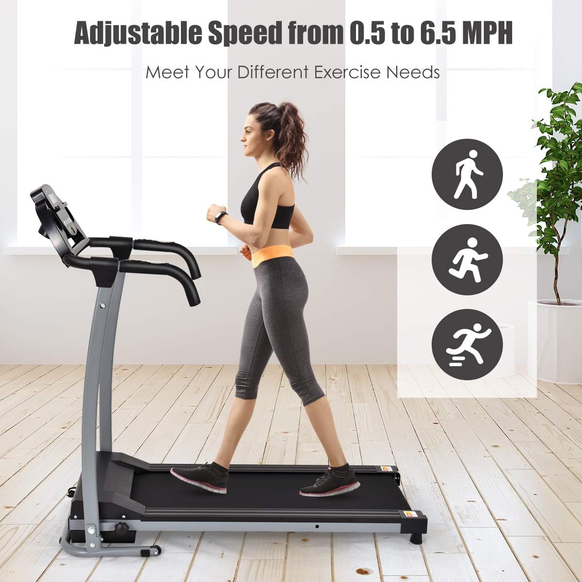 Goplus Foldable Treadmill, Freestanding Portable Treadmill with 12 Preset Programs, LCD Monitor, Built-in Wheels & Pulse Sensor, Folding Compact Treadmills for Home Small - Image 3