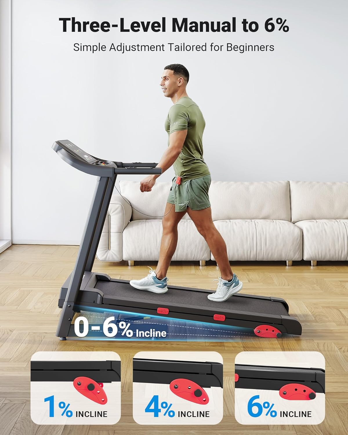 THERUN Home Treadmill with Incline Adjust, 3.0 HP Treadmill, Heart Rate Monitoring, Wider Running Belt - Image 4