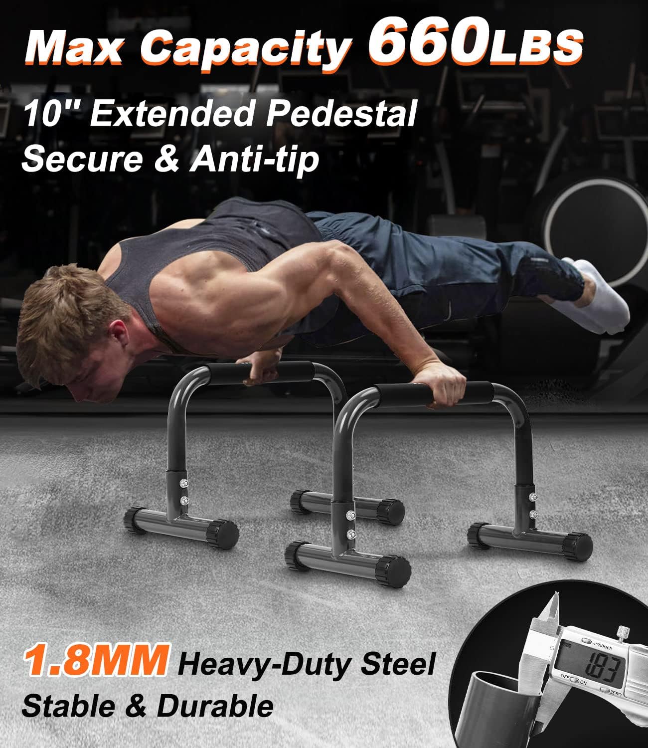 Push Up Bar, 12 Inch High Non-Slip Parallettes Bars & Dip Bars With Foam Handles, Heavy-Duty No Wobbling Calisthenics Equipment For Handstand, L-Sit, Gymnastics, Strength Training Home Gym Use - Image 2