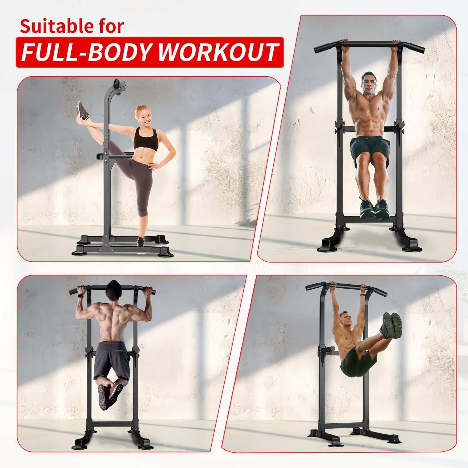 ZENOVA Pull Up Bar Dip Bar Power Tower Workout Dip Station Height Adjustable Free Standing Chin Up Bar Home Gym Equipment 300LBS Weight Capacity - Image 2