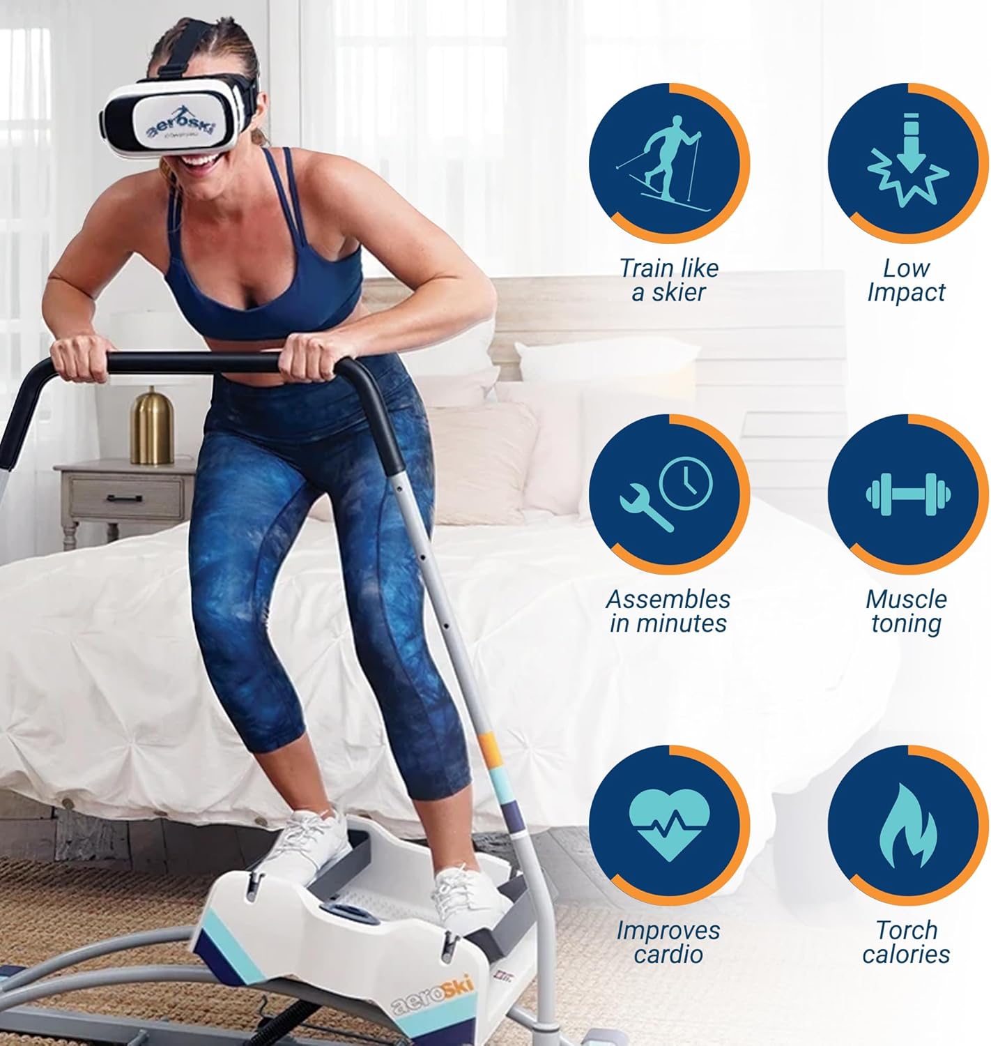 Aeroski Ski Simulator Workout Machine w/ Recoil Spring Resistance, 2 Poles & VR Goggles - Low Impact Elliptical Exercise Equipment for Home and Gym - Image 4