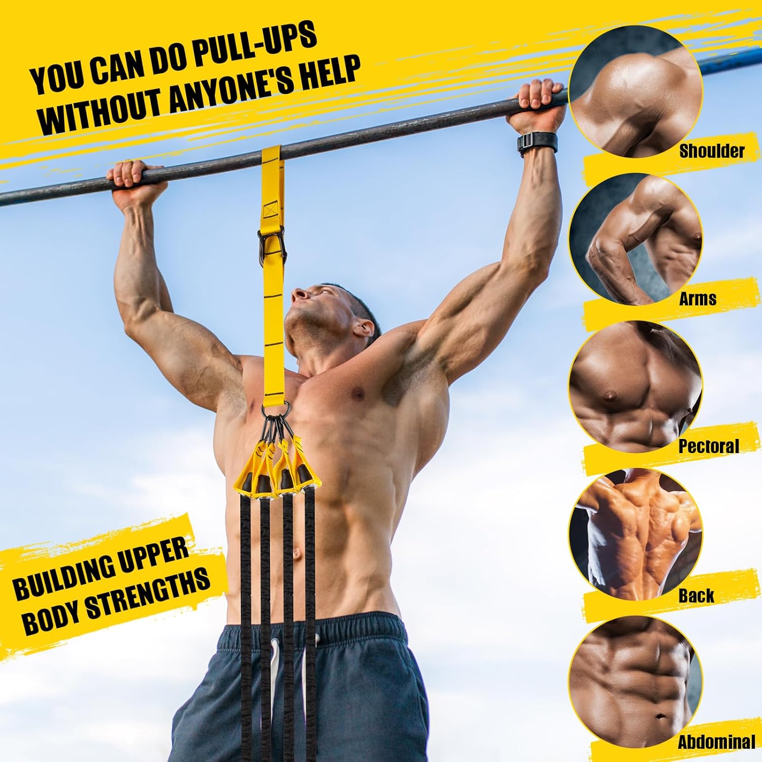 Pull Up Assistance Bands, 4 Adjustable Heavy Duty Resistance Bands for Pull Up Bar, Pull Up Assist Bands with Fabric Feet/Knee Rest for Home Gym Fitness Exercise Strength Training(70-280lbs) - Image 7