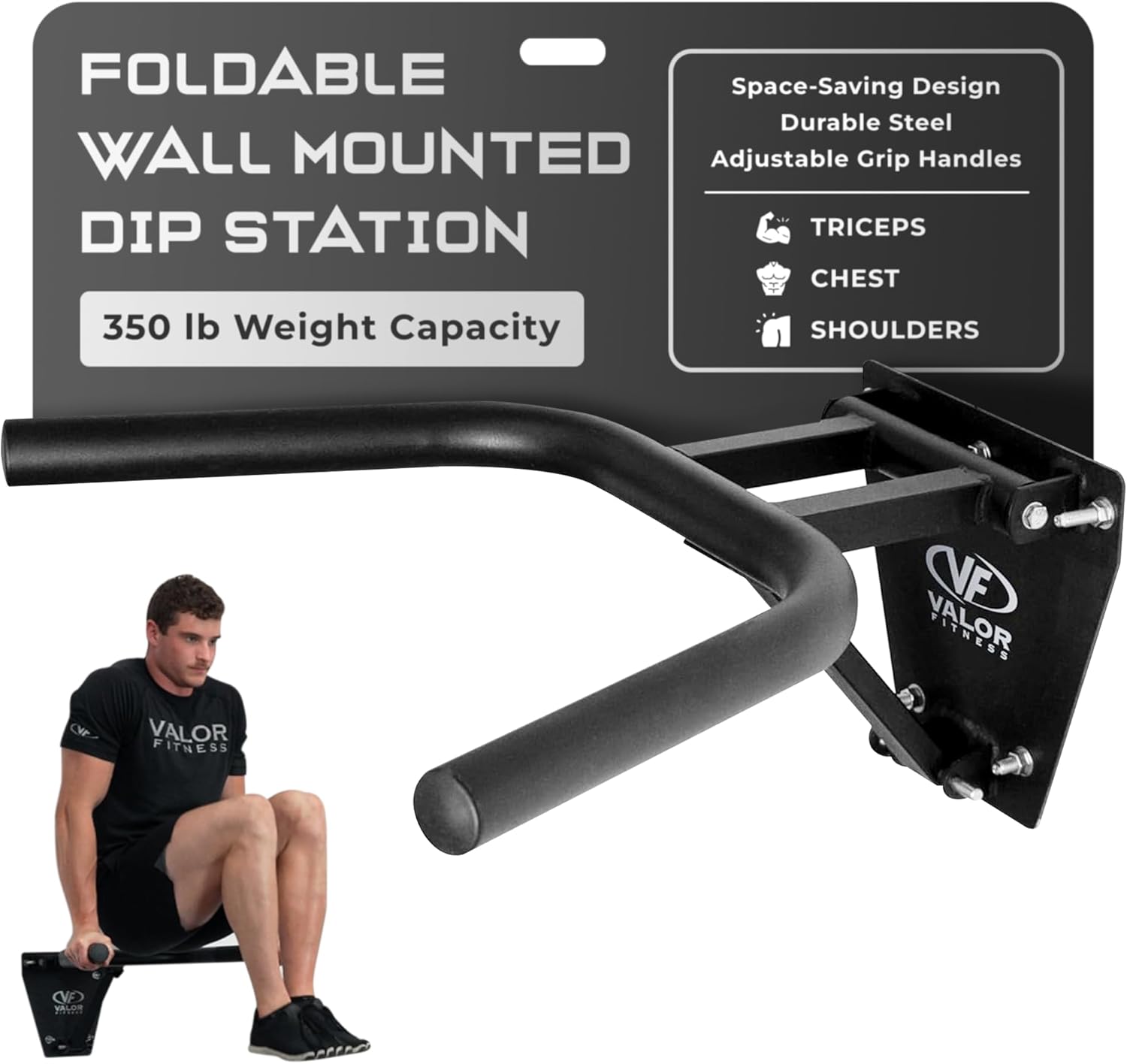 Valor Fitness Wall Mount Dip Station – Heavy-Duty Foldable Triceps Dip Bars for Home Gym Workout - 400 lb Max Weight - Image 8