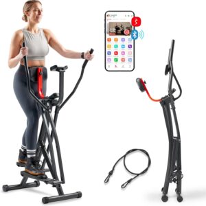 Sunny Health & Fitness Smart Air Walk Elliptical, Foldable Machine w/ 30-INCH Stride, Cardio Cross Trainer Glider for Home Exercise, Free SunnyFit App Bluetooth Link, Optional Adjustable Resistance