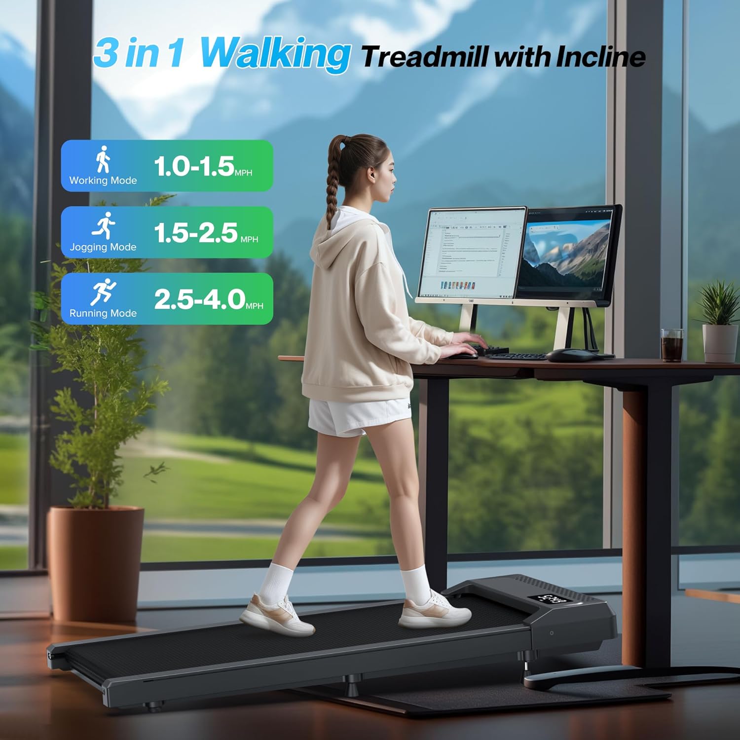 WELLFIT Walking Pad, Under Desk Treadmill with Incline, Portable Walking Pad Treadmill for Home and Office with APP & Remote Control and LED Display, 265 lbs Capacity - Image 2