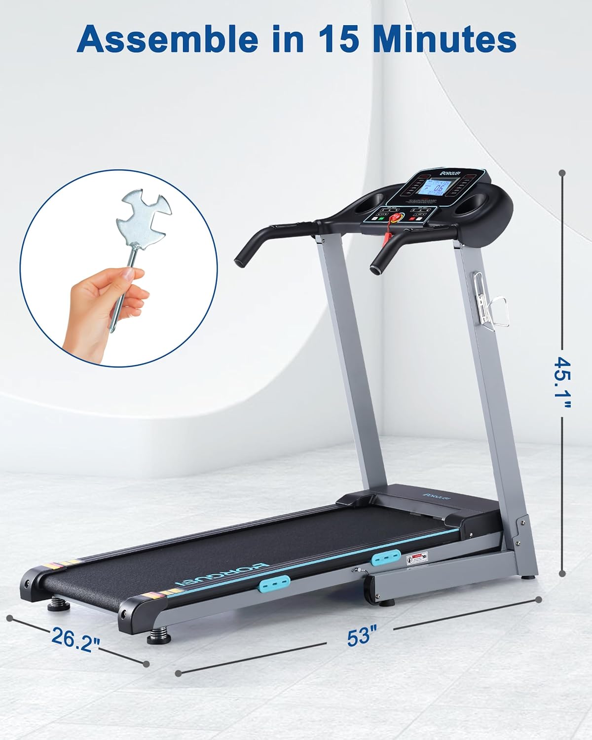 Treadmill with Auto Incline - 300 lb Capacity, 3.0HP Folding Electric Treadmill Up to 8.5 MPH Speed, Running Machine with 17.5" Wide Tread Belt and Bluetooth Speaker for Home Use - Image 3