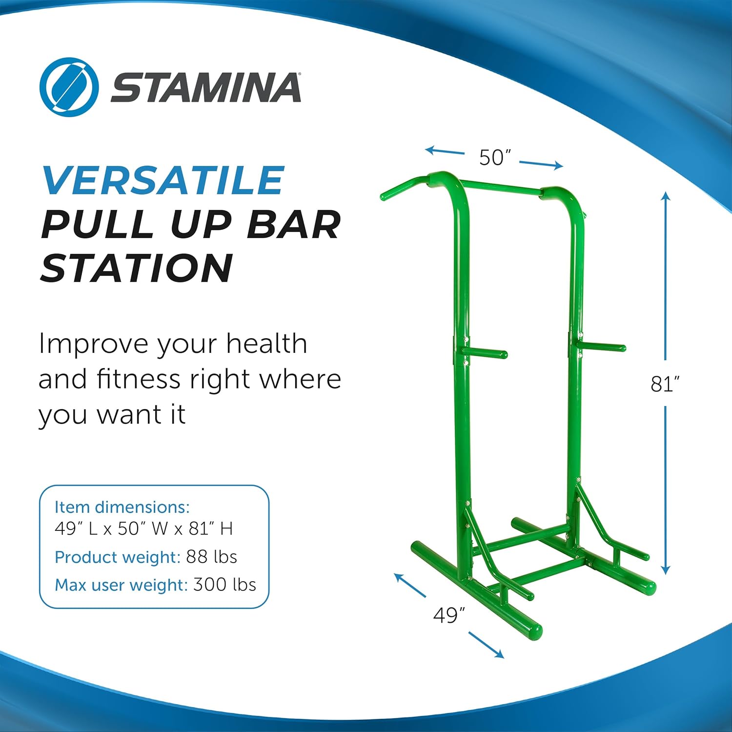 Stamina Pull Up Bar Tower & Dip Station, Free Standing Outdoor Home Gym Equipment, Green - Adjustable and Portable Workout Stand for Calisthenics Body Weight Training - Image 4