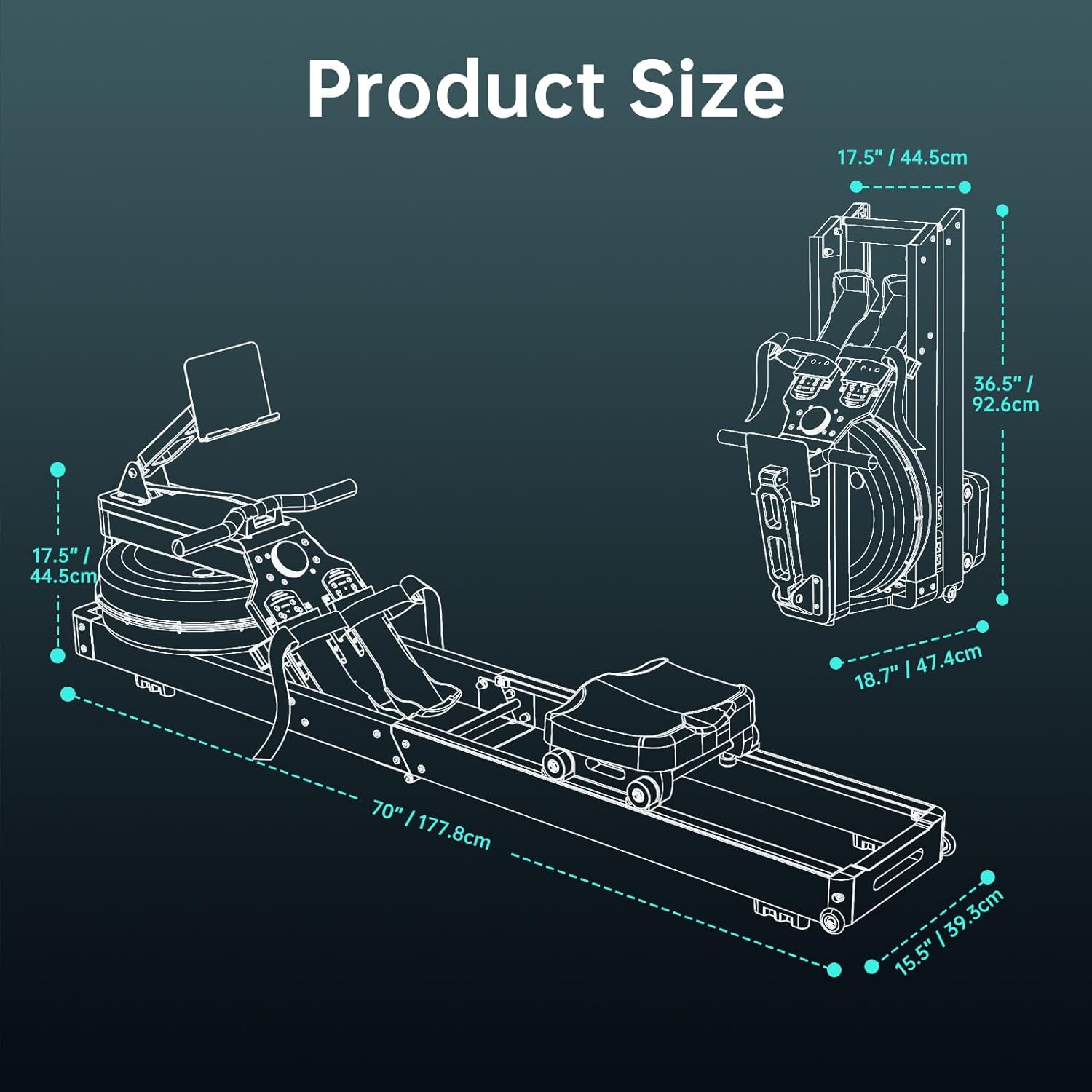 PASYOU Water Rowing Machines for Home Oak Wood Foldable Rower Machine 350LB Weight Capacity, 6 Levels Adjustable Row Machines with Monitor & Device Holder & 14L Tank, Bluetooth with Kinomap APP - Image 6