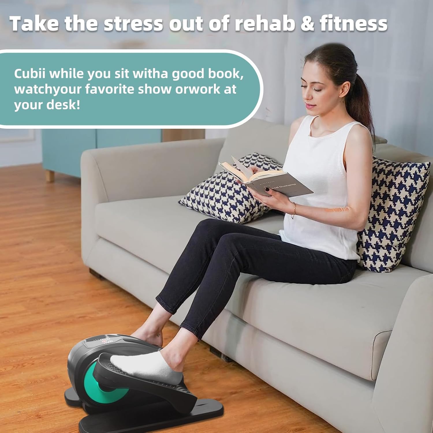 ESL Under Desk Elliptical - Portable Leg Exerciser for Seniors, Compact Seated Elliptical with Remote Control, LCD Display Electric Elliptical Trainers - Image 6