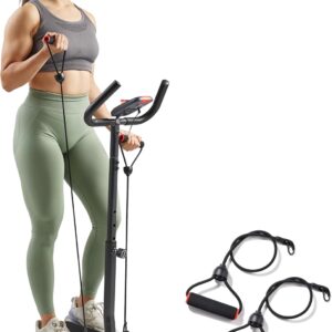 Sunny Health & Fitness Total Body 2-in-1 Smart Stepper Machine for Home with Handlebar and Resistance Bands, Total Body Workout, Adjustable Hydraulic, LCD Monitor, Non-Slip Pedals – 330 LB Max Weight