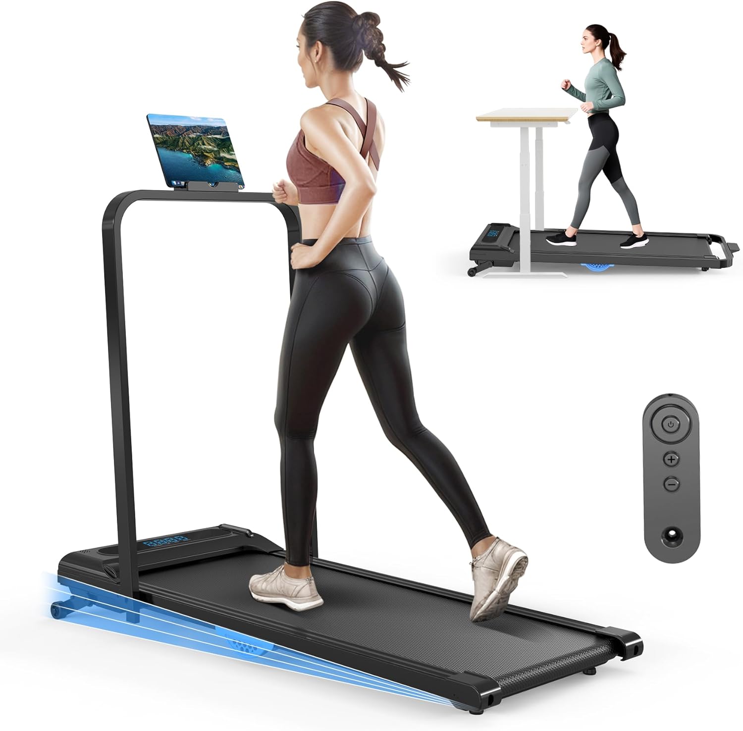 3-in-1 Under Desk Treadmill, Foldable Walking Pad for Home Office, Portable Electric Treadmill with Remote Control & LED Display, Compact Running Machine for Small Spaces, 300 lbs Capacity