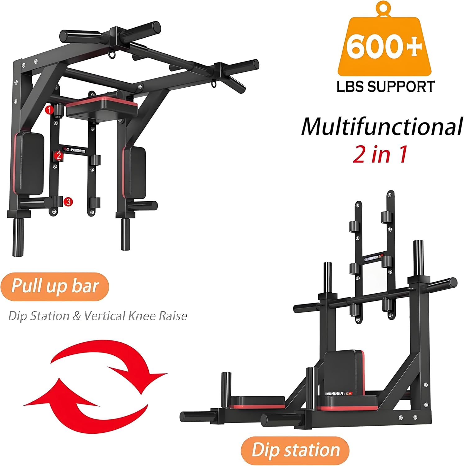 Multifunctional Wall Mounted Pull Up Bar/Chin Up bar,Dip Station for Indoor Home Gym Workout,Power Tower Set Gym Equipment 800LBS - Image 2