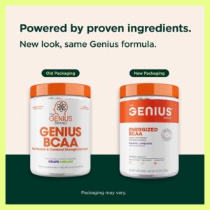 Genius BCAA Powder – 5g Vegan BCAAs L-Glutamine, Cognizin & Rhodiola Muscle Recovery Energy Support 100mg Caffeine Pre, Intra, Post-Workout Nootropic Supplement for Focus & Performance – Grape Limeade