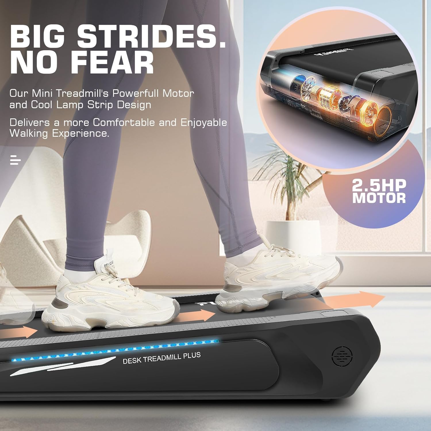 FUNMILY Walking Pad Treadmill with 5% Incline, 2.5HP Smallest Under Desk Treadmill for Home Office, Compact Walking Treadmill 300lbs Weight Capacity/Remote Control/Lighting Design - Image 5