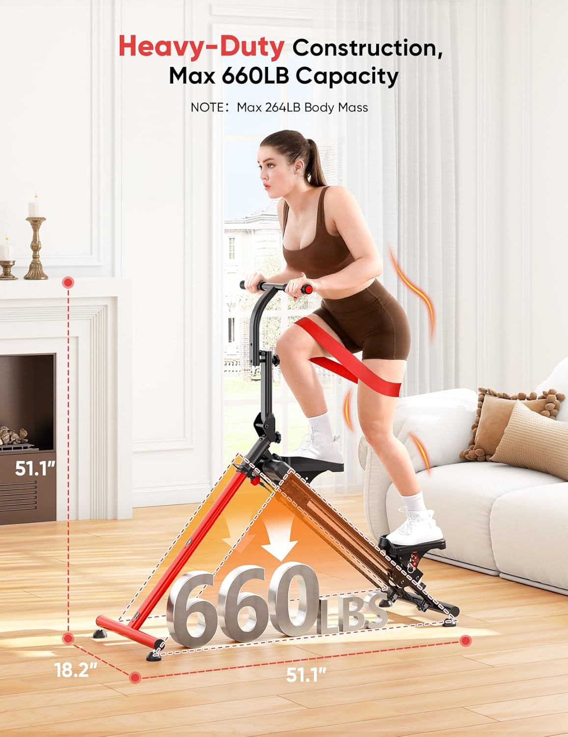 YOLEO Steppers for Exercise at Home, Adjustable Stair Stepper with 3 Workout Modes,Folding Cardio Stair Master with Adjustable Handlebar&Oversized Pedal,90% Pre-Assembled Stair Climber with Caster Mat - Image 7