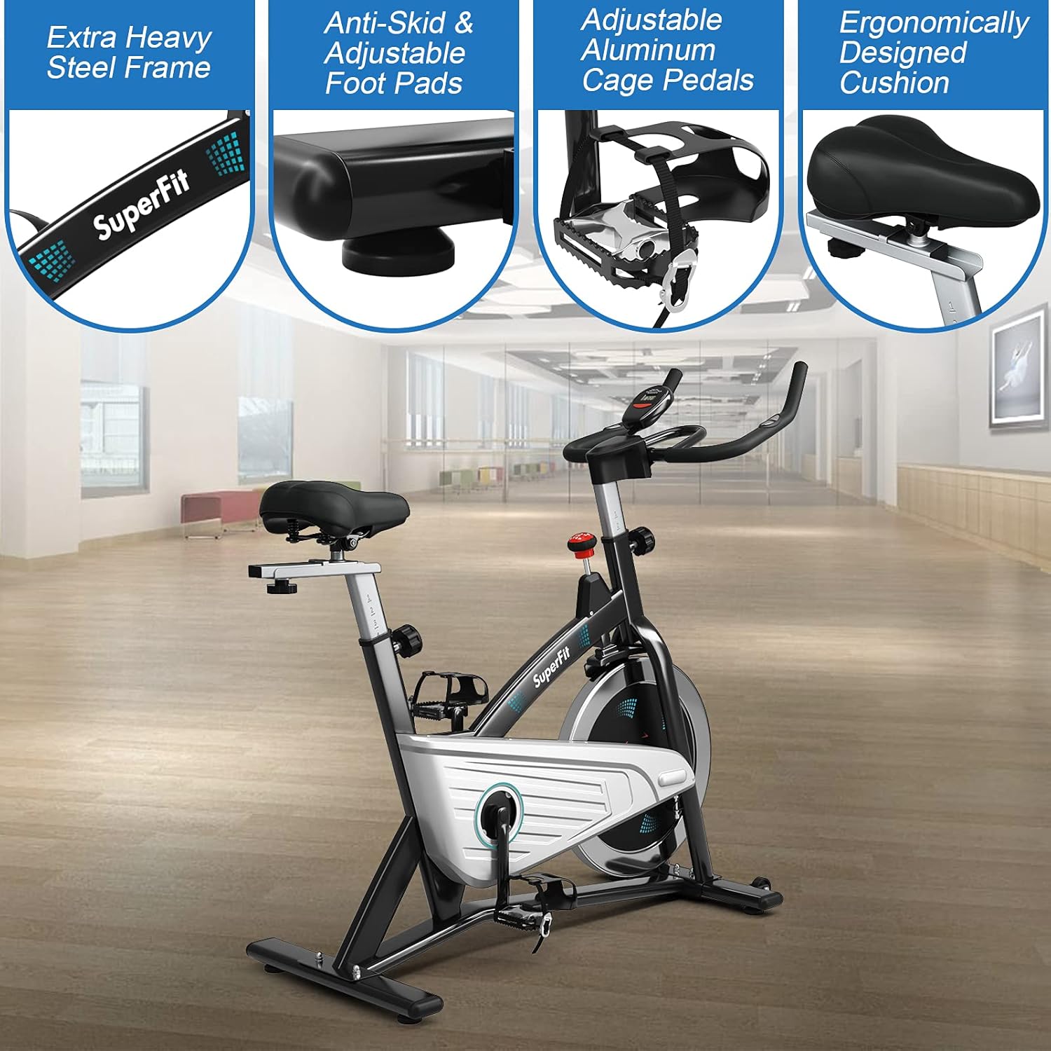 Goplus Magnetic Stationary Bike, Indoor Exercise Cycling Bike Smooth Belt Drive W/Heart Rate, LCD Monitor, Full Adjustment Near-silent Home Cardio Workout - Image 7