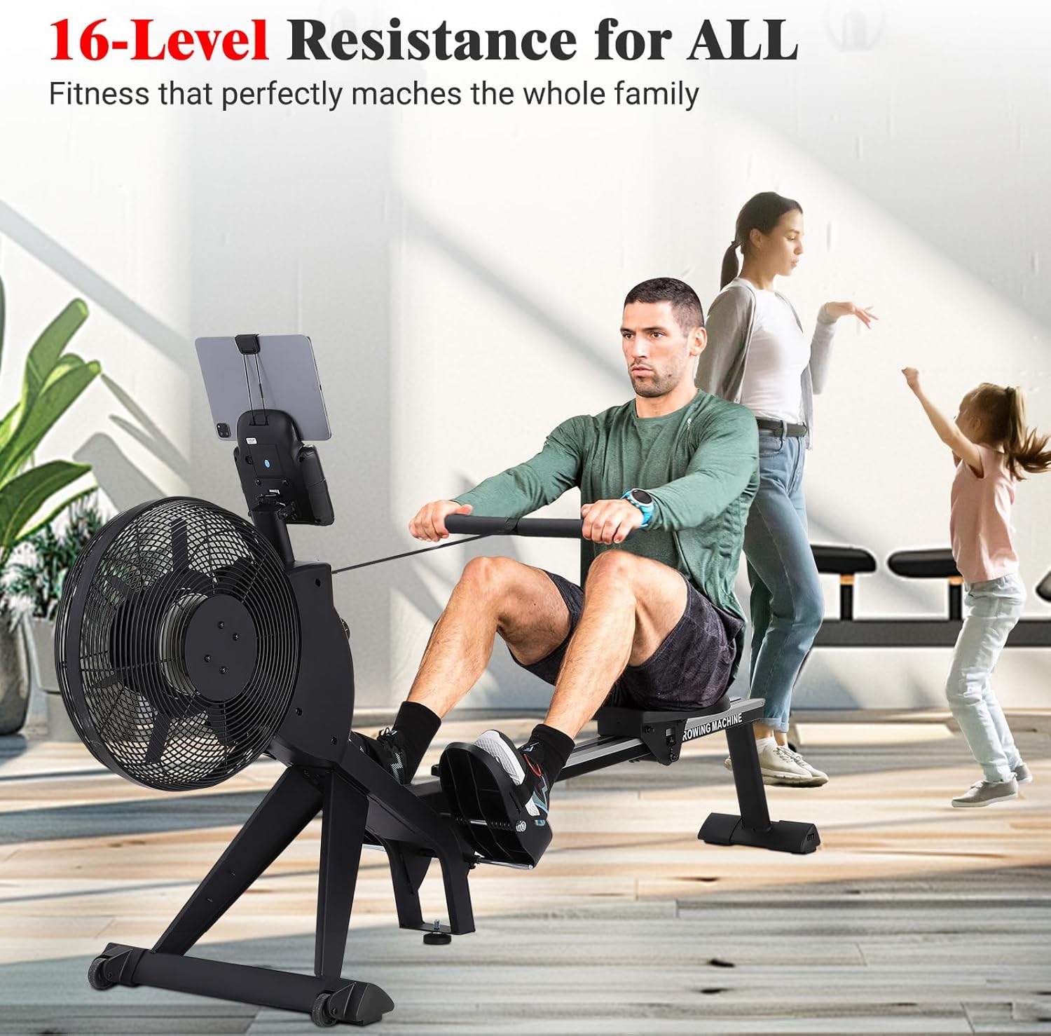 Air Resistance Rower Machine with Max Resistance of 66 LBS, Durable Metal Frame Row Machine, 16 Levels of Adjustable Resistance, Rowing Machines for Home with an Ergonomicall Designed Seat - Image 3