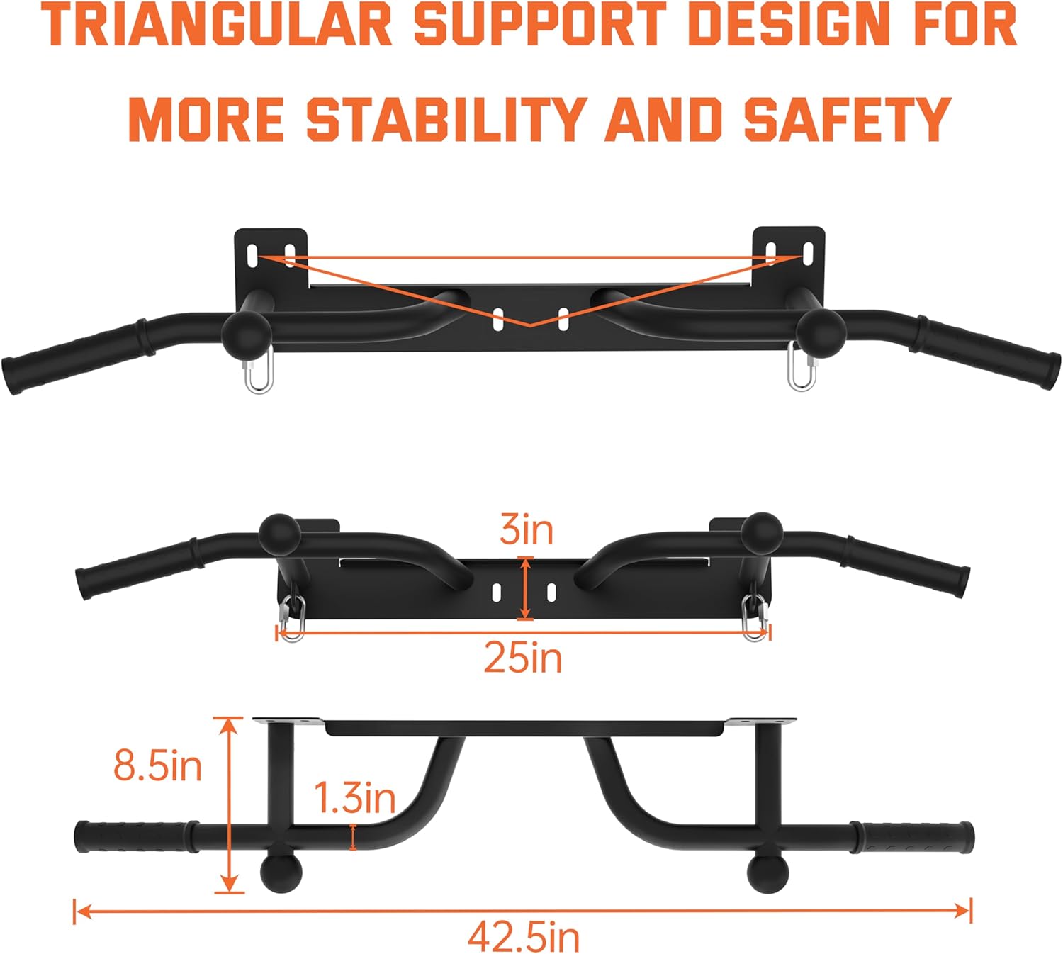 Wall Mounted Pull Up Bar - Heavy Duty Chin Up Bar, Pull-Up Bar for Garage, Joist, Wall Mount - Multifunctional Fitness Bar, Supports up to 600 Lbs - Image 3