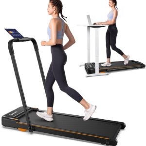 UREVO Strol 2E Smart 2-in-1 Folding Treadmill, Compact Walking Pad with Safety Handle, Plug and Play, Dual LED Display, Workout APP, Walking or Running for Home Office, Remote Included