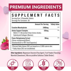 Creatine for Women | with Hydrolyzed Collagen, BCAA | 3g Creatine Chews for Women Booty Gain, Lean Muscles, Recovery & Energy, Vegan, Sugar Free Creatine, Powder Alternative, 30 Servings