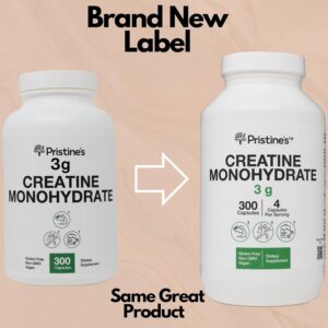 PRISTINE’S Creatine Monohydrate Capsules for Women & Men – No Bloat 75 Day Supply 3G Muscle Growth Support Supplement – Cognitive & Athletic Performance Support – Enhanced Recovery
