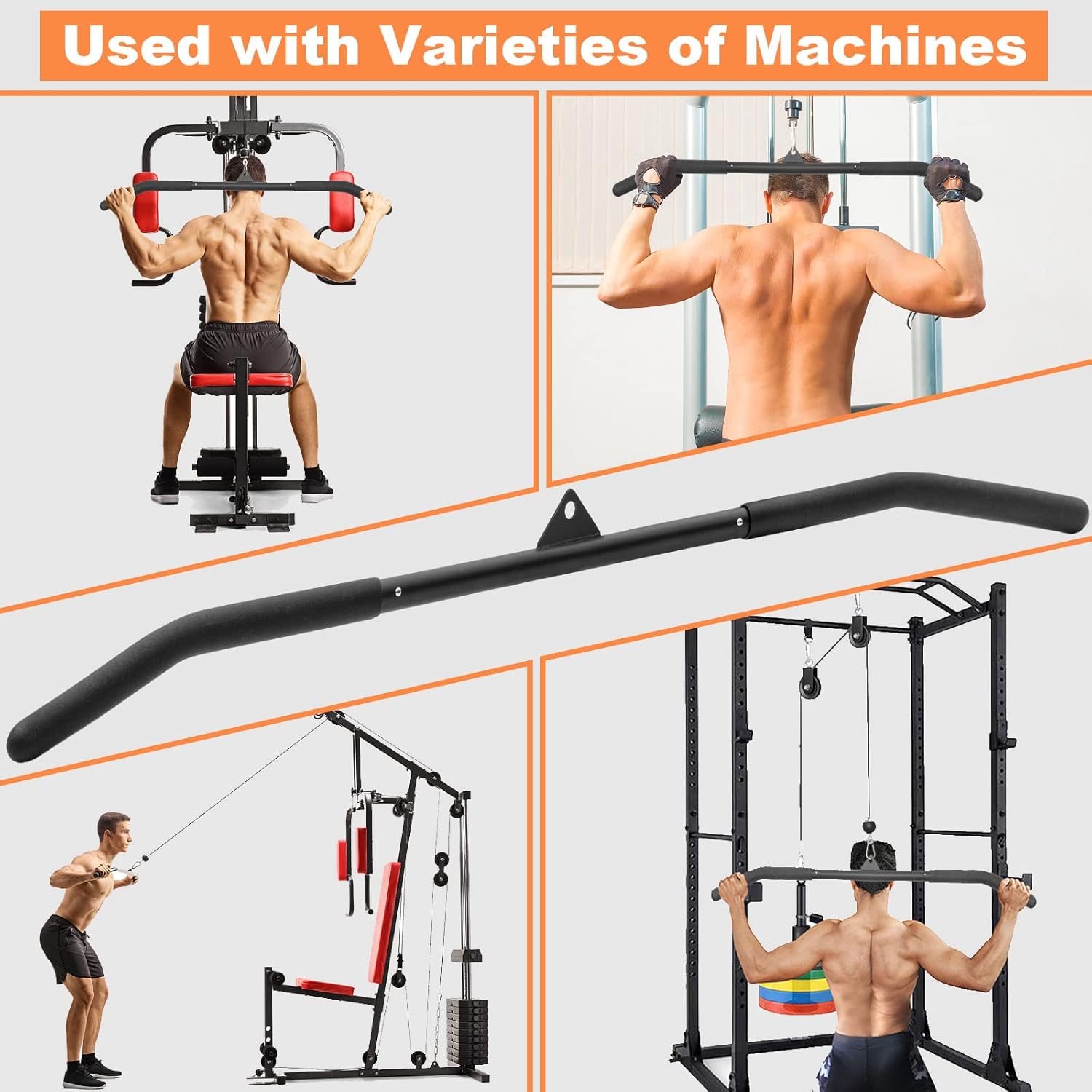 SERTT 39.37 Inch LAT Pulldown Bar Attachment for Pulley Cable Machine, Curl Tricep Press Down Bar with Rubber Handle, LAT Pull Down Bar Accessories for Gym, Strength Workout, Muscle Building - Image 5