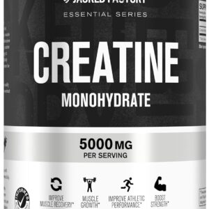 Jacked Factory Creatine Monohydrate Powder 425g – Creatine Supplement for Muscle Growth, Increased Strength, Enhanced Energy, & Improved Athletic Performance 85 Servings, Unflavored