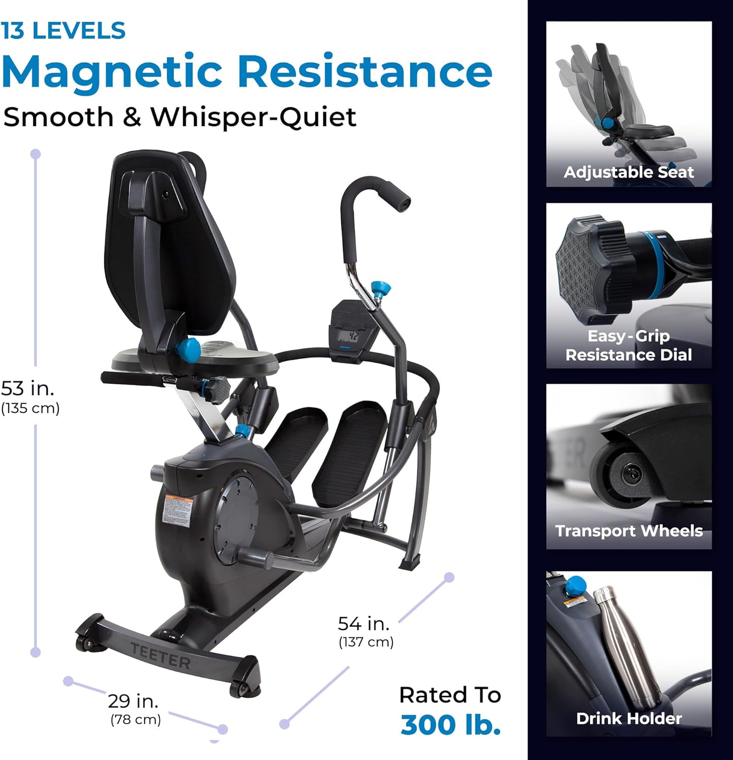 Teeter FreeStep Recumbent Cross Trainer Stepper, Zero-Impact Exercise Bike Alternative w/Patented Physical Therapy Stride, Up to 350lb, Free App w/Trainer Workouts - Image 5