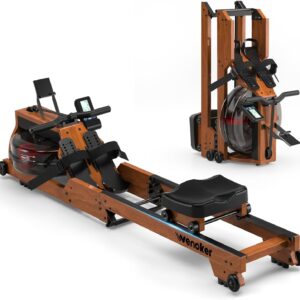 Water Rowing Machine for Home Use, WENOKER Wooden Foldable Rower Machine with Adjustable Monitor & Bluetooth APP, Large Water Tank & Comfortable Seat for Immersive Water Rower, 350LBS Weight Capacity
